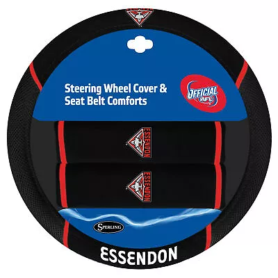 ESSENDON BOMBERS Official AFL Steering Wheel Cover And Seat Belt Cover Set • $44.99