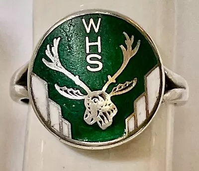 Old Vintage Green And White Enamel Whs High School Moose Ring Go Moose! Size 5.5 • $45