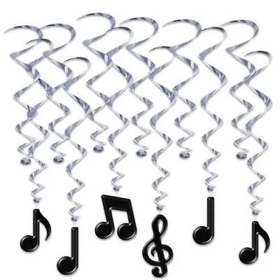 Musical Notes Hanging Whirl Decoration Foil 12 Pack 17.5  And 32.5  Decorations • $6.79