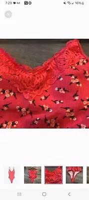 Victoria's Secret PINK Lace Camisole Bodysuit Large Coral Floral • $15