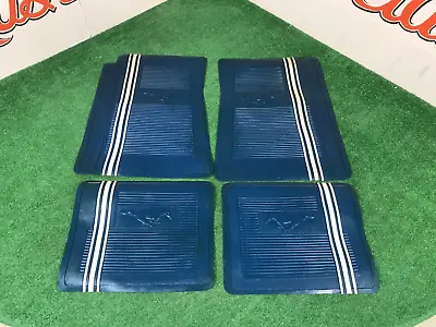 1964 - 1973 Mustang Floor Mats Set BLUE With White Stripe 4 Piece Set Rubber • $285