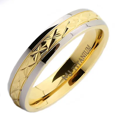 5mm Or 7mm 18K Gold Plated Wedding Ring Grade 5 Titanium Band Comfort Fit Ring • $17.09