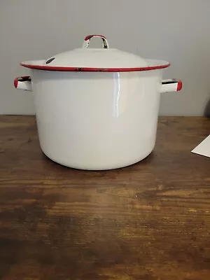 Vintage Enamel Pot With Lid Red And White • $20.50