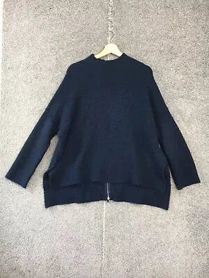 Pingpong Womens Jumper 10 Navy Blue Long Sleeve Camel Wool Mock Neck Oversized S • $23.95