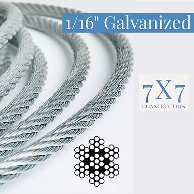 1/16  Galvanized Steel Aircraft Wire Rope 7x7 Strands • $11.99