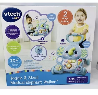 VTech Toddle & Stroll Musical Elephant Walker 9-36 Months Help Babies Dev. NIB • $50