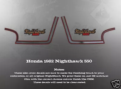 $33.50 • Buy Honda 1982 Nighthawk 550 Side Cover Decals Like Nos