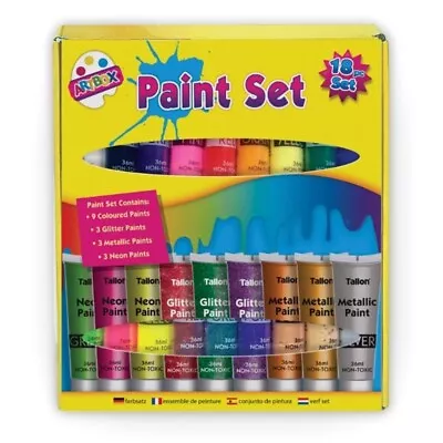 36 ML LARGER Tubes Glitter Artists Paints Set -18 COLOURS-Larger Tubes Art Craft • £9.89