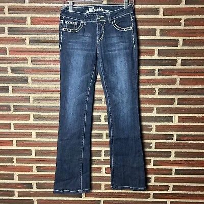 Miss Chic Jeans Blue Dark Wash Bootcut Casual Denim Studded Flap Pockets Juniors • $14.99