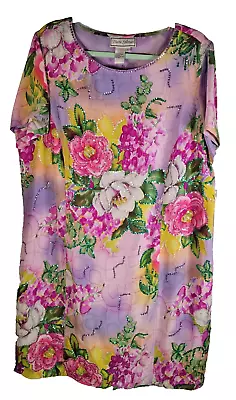 Diane Gilman Silk Floral Dress 1X Sequin Pink Purple NWT • $35