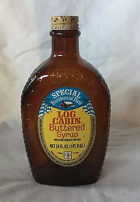 Vintage Log Cabin Buttered Syrup Special Bicentennial Flask Brown Bottle W/ Cap • $17.56