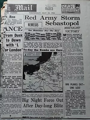 Reproduction Ww2 Daily Mail Newspaper  May / 10 / 1944  British Armies Advance • £3.80