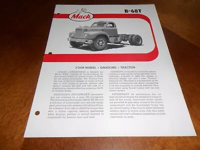 1960 1961 MACK B-68T TRUCK 4 Page BROCHURE / CATALOG Features Options Etc. • $10.99