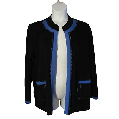 Misook 3X Black Periwinkle Blue Open Front Cardigan Jacket • $74.95