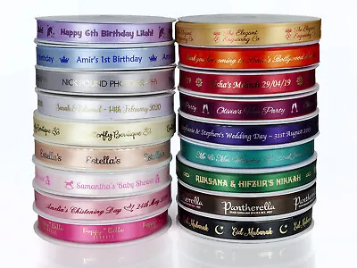 £40.95 • Buy 15mm Personalised Printed Satin Ribbon - Wedding Favour Birthday Christening 