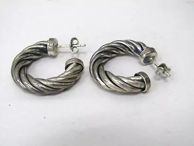 VINTAGE Sterling Silver Twisted Hoop 1   Earrings- 10.03g • $18