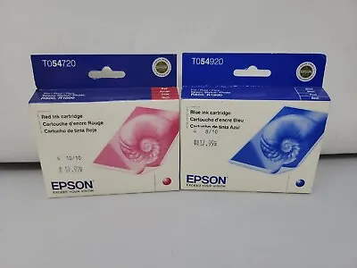 Lot Of 2 Genuine Epson T054 Ink Cartridges R800/R1800 EXP 2011 2012 Red & Blue • $15