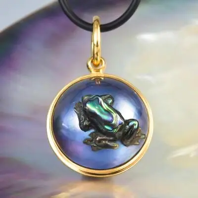 Pendant Mabe Pearl Paua Abalone Shell Frog & Gold Vermeil Sterling Silver 7.25g • $86.95