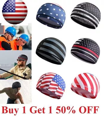 Moisture Sweat Wicking Cooling Flag Dome  Cap Helmet Liner Beanie Patriotic Hat • $4.95