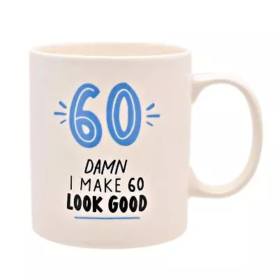 60th Birthday Mug Blue Number With Wording • £8.29