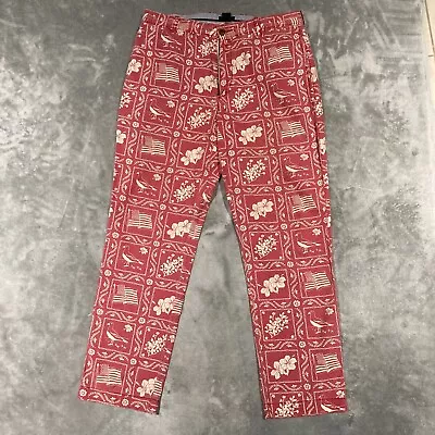 J Crew Pants Mens Size 34x30 Pink Salmon Slim Fit American Print Birds Chino • $17.94