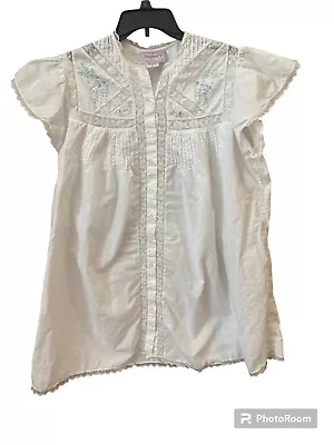 Vintage Saybury Embroidered Cotton Short Night Shirt NightGown Size Medium • $45.99