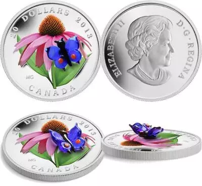 Canada - 2013 Purple Coneflower With Venetian Glass Butterfly $20 Silver Coin • $131.71