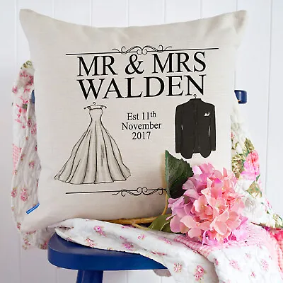 Personalised Wedding Cushion Cover Anniversary Pillow Mr & Mrs Gift Love KC59 • £12.95