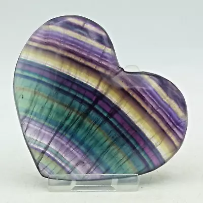 Rainbow Multicolour Natural Fluorite Crystal Heart 8.5 X 6.3 Cm + Display Stand • £32
