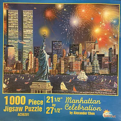 Vintage Sunsout 1000 Puzzle Manhattan Celebration World Trade Center Twin Towers • $22.99