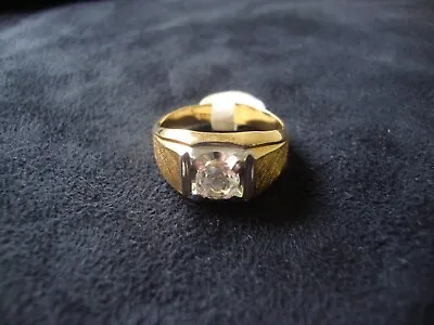 VINTAGE 1980s MENS CLEAR CZ 18K YELLOW HEAVY GOLD ELECTRO PLATED RING SZ 12 • $34.99