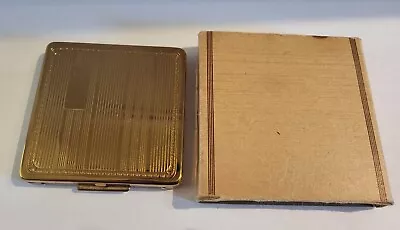 Vintage Gold Tone Square Makeup COMPACT Vanity BOX W MIRROR Puff With Orig Box • $8.95