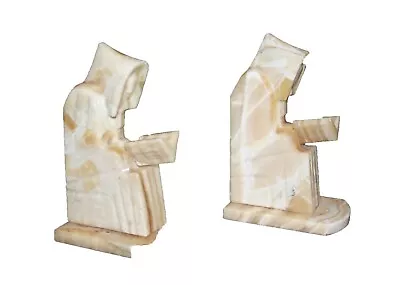 Vintage Bookends Monks Praying Bible Marble Hand Carved 7.5  Tall Heavy • $44