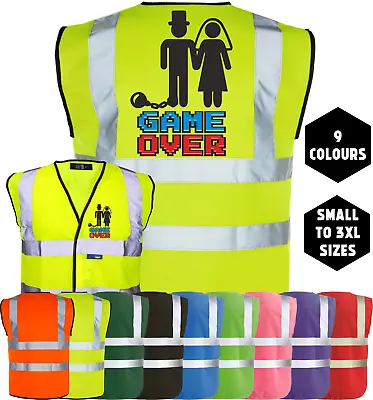 GAME OVER Stag Do Party Wedding Groom Night Hi-Vis Vest T-Shirt Funny Printed • £8.95