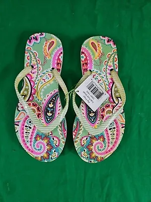 Vera Bradley Flip Flops Size Small Tutti Frutti Paisley Green Pink New With Tags • $11.69