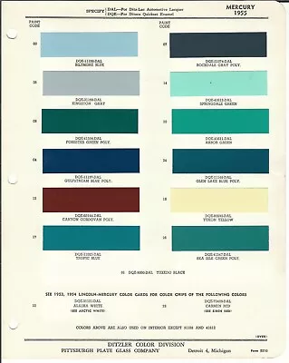 1955 1956 1957 Mercury Meteor Monterey Comet Paint Chips (ditzler) • $17.95