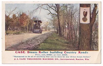 Post Card CASE Steam Roller Building Country Roads Racine Wisconsin • $5