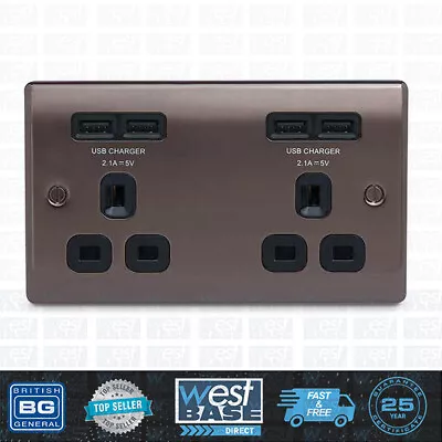£12.99 • Buy BG NEXUS NBN24U44B Black Nickel Double Plug Socket 4x USB Charger Ports Black