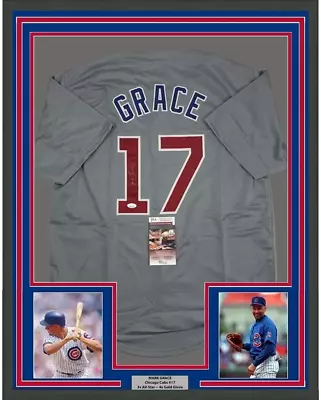 FRAMED Autographed/Signed MARK GRACE 33x42 Chicago Grey Baseball Jersey JSA COA • $399.99