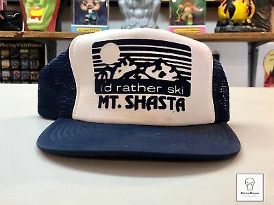 Vintage I'd Rather Ski Mt. Shasta Trucker Hat / Speedway / Dark Blue And White • $19.99