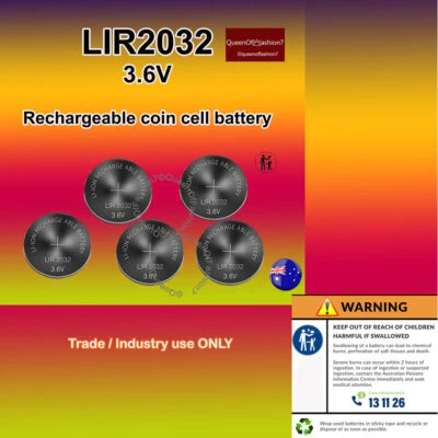 5 X LIR2032 Rechargeable Lithium 3.6V Coin Button Battery Batteries • $15.97