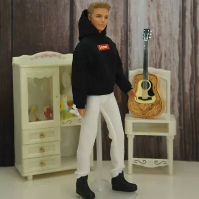 Black Super Clothes For Ken Boy Doll Outfits Hoodie Sweatshirt White Pants 1/6 • £4.76