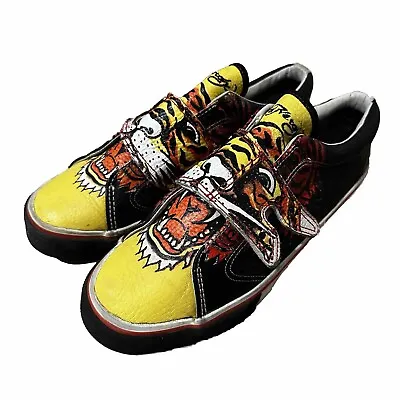 Rare Ed Hardy Leather Slip On Tiger Shoes Tattoos Fashion Size 9 Y2K • $49.99