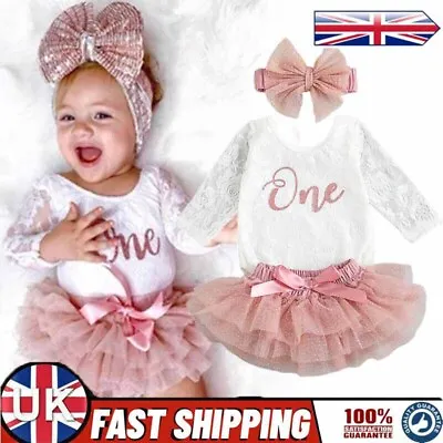 3PCS Baby Girl 1st Birthday Outfit Party Flowers Romper Cake Smash Tutu Dress • £10.70