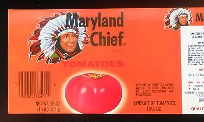 1979 Can Label Maryland Chief Tomatoes Charles G. Summers Indian New Freedom PA • $7.32