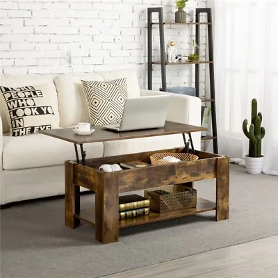 Modern Lift Top Coffee Table W/Hidden Storage & Shelf For Living Room Reception • $89.98