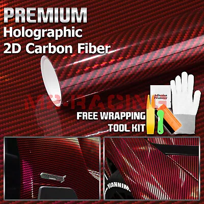 Holographic Carbon Fiber Red Laser Chrome Car Vinyl Wrap Sheet Decal Sticker • $13