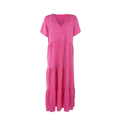 £7.99 • Buy Women's Maxi Dress Tiered Polka Dot Boho Spotted Cotton Maternity Pink One Size