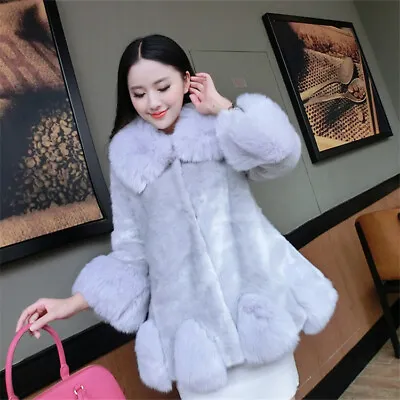 Fur Medium Length Coat New Women's Rabbit Fur Loose Oversized Fur Jackets Parka • $106.24