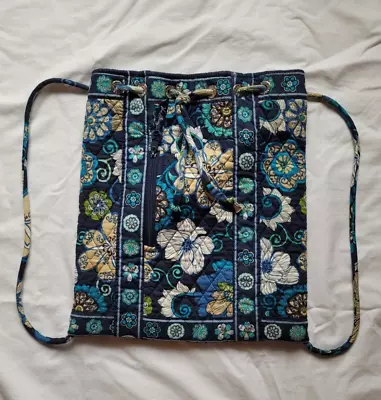 Vera Bradley Drawstring Backpack Purse  Blue White Tan Floral • $8.75